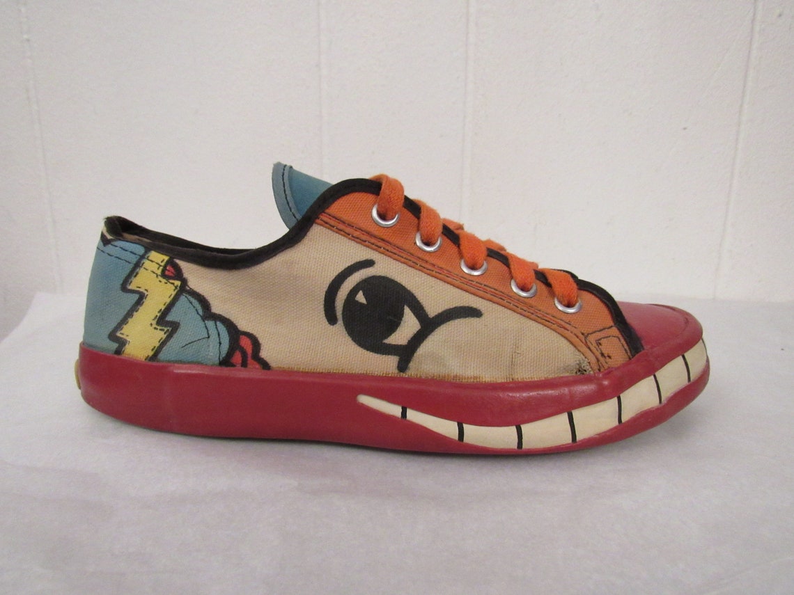 Peter Max shoes, 1960s shoes, vintage canvas shoes, pop art shoes, vintage sneakers, vintage clothing, size 5, foto 2 di 5