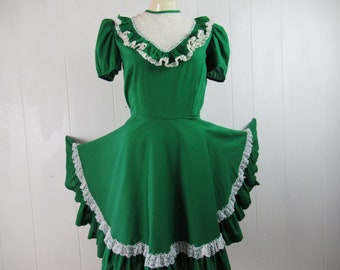 Vintage dress, square dance dress, green dress, 1970s dress, hillbilly dress, Rockabilly, Sassy III, vintage clothing, size medium