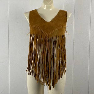 Vintage vest, size small, suede leather vest, hippie vest, fringe vest, leather blouse, 1960s vest, festival wear, cowgirl, vintage clothing