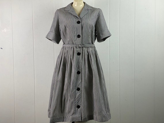 Vintage dress, 1940s dress, seersucker dress, cot… - image 1