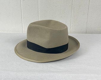 Vintage hat, size 7 1/8, fedora hat, 1940s hat, Dorsey Jay hat, 1940s fedora, light gray, gangster hat, Mroz custom hat, vintage clothing