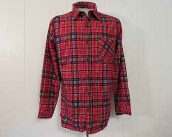 Chemise vintage, chemise en flanelle de coton, flanelle rouge, chemise à carreaux, vêtement, grande taille, NOS vintage