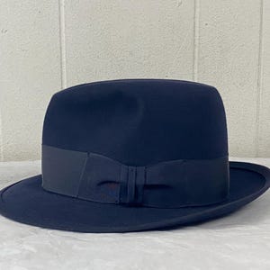 Royal Stetson hat, size 7 1/2, Stetson hat, 1950s hat, 1950s Stetson fedora, Stetson fedora, navy blue fedora, vintage hat, vintage clothing