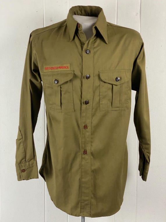Vintage shirt, size medium, Boy scout shirt, 1940s shirt, button down shirt, removable buttons, B.S.A. shirt, vintage clothing, NOS View 2
