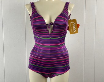 Vintage swimsuit, size small, 1970s bathing suit,  one piece suit, candy striped swimsuit, Sirena, vintage swimwear, vintage clothing, NOS