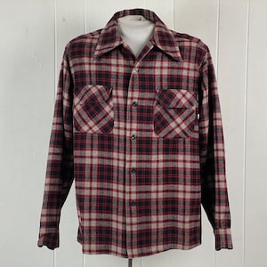 Pendleton shirt, size large, vintage Pendleton, vintage plaid shirt, 1970s shirt, top button loop, black & red plaid, vintage clothing