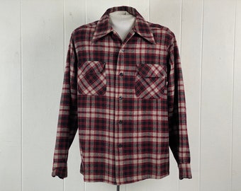 60s 70s PENDLETON Board Shirt, Vintage Wool Plaid Shirt, Red