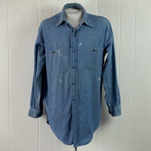 Vintage shirt, 1940s chambray shirt, painters shirt, 1940s shirt, USN chambray shirt, distressed, vintage clothing, vintage workwear, XL