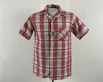 Vintage shirt, size small, 1950s shirt, cotton shirt, plaid shirt, rockabilly shirt, top button loop, vintage clothing, Block's shirt, NOS