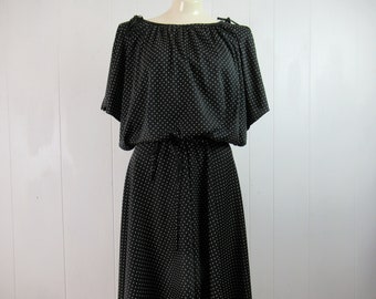 Vintage dress, disco dress, 1970s dress, polka dot dress, vintage clothing, size medium