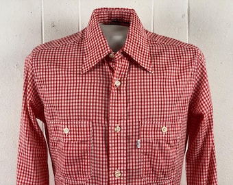 Vintage Levi's, size medium, Levi's shirt, 1970s shirt, gingham check, red and white western shirt, Movin' On shirt, vintage clothing