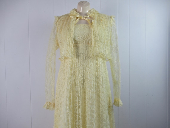 Vintage dress, yellow dress, 1960s dress, lace dr… - image 2