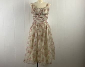 Vintage dress, size XS, 1950s dress, prom dress, princess dress, floral dress, party dress, Rockabilly dress, vintage clothing
