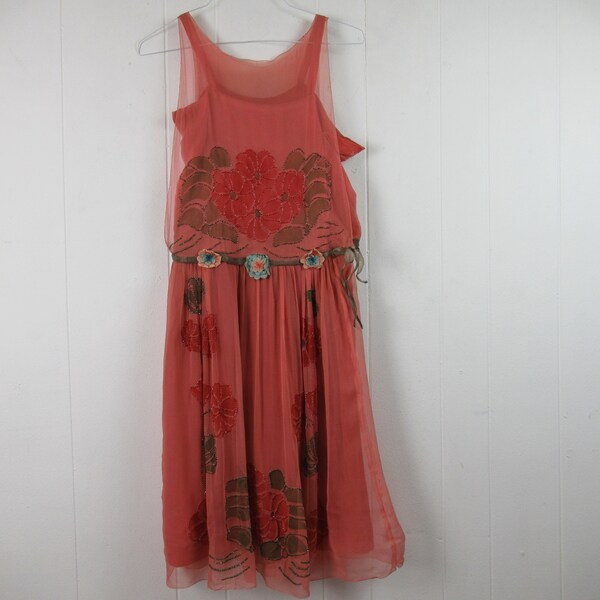 Vintage dress, 1920s dress, flapper dress, art deco dress, beaded dress, flower dress, vintage clothing, size small
