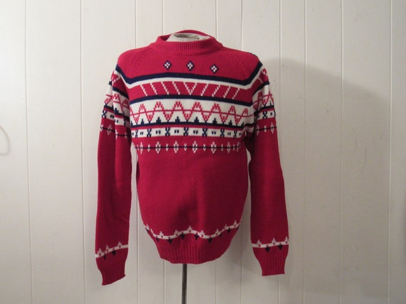 Vintage sweater, 1960s sweater, ski sweater, red … - image 1