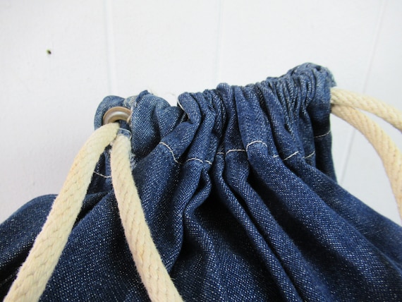 Vintage bag, 1940s bag, denim bag, denim duffel b… - image 2