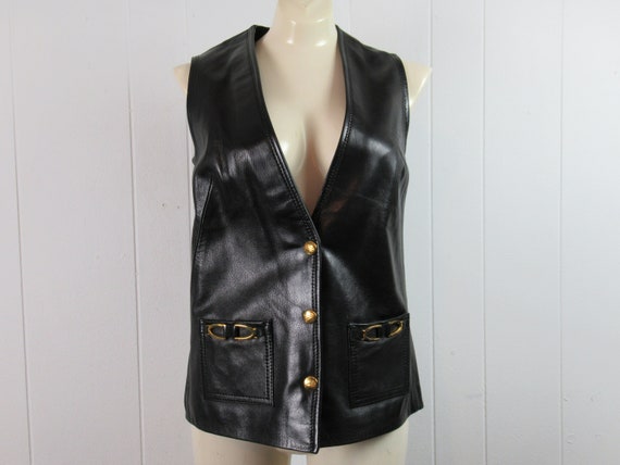 Vintage vest, leather vest, Celine leather, 1980s