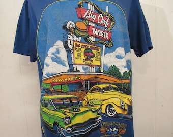 Vintage t shirt, 1980s t shirt, car t-shirt, Big Chef Burger t shirt, drive in t shirt, classic cars, vintage clothing, size large