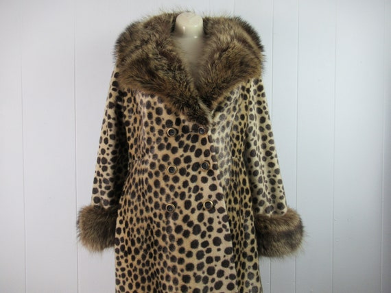 Vintage coat, leopard coat, 1960s coat, fur collar