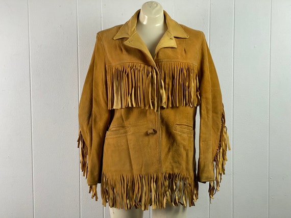 Vintage jacket, 1950s jacket, Cowgirl jacket, fringe jacket, western jacket, Chamois jacket, leather fringe, vintage clothing, size Large