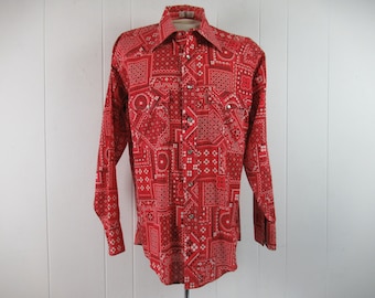 Vintage shirt, 1960s shirt, bandana shirt, cowboy shirt, western shirt, vintage clothing, size large