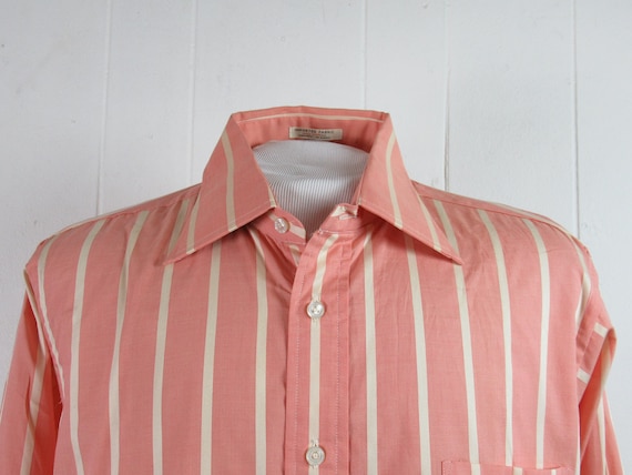 Vintage shirt, 1950s shirt, button down, striped shirt, pink shirt, Capper & Capper, French cuff, vintage clothing, size large, NOS View 2