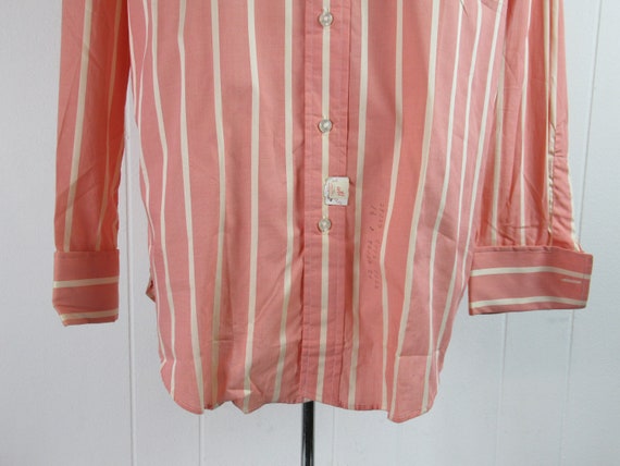 Vintage shirt, 1950s shirt, button down, striped shirt, pink shirt, Capper & Capper, French cuff, vintage clothing, size large, NOS View 3