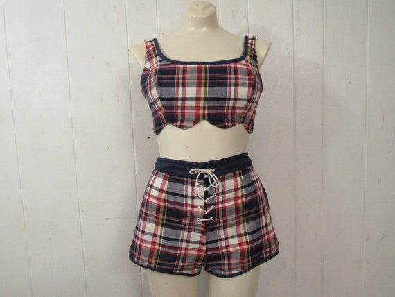 Vintage bikini, 1950s bikini, denim and plaid swim