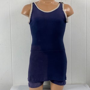 Vintage swimsuit, size medium, 1900s bathing suit, Victorian suit, Edwardian swimsuit, blue cotton swimsuit, swimwear, vintage clothing