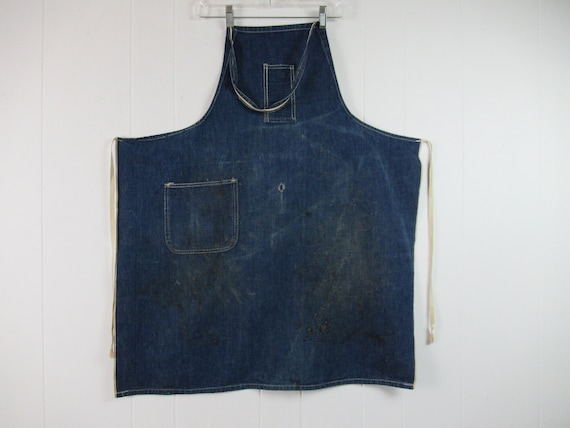 Vintage Denim Apron, 1940s Apron, Blue Apron, Vintage
