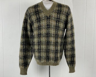 Vintage sweater, size 42, mohair sweater, 1960s sweater, plaid sweater, Puritan Sweater, Citation Club sweater, v neck, vintage clothing