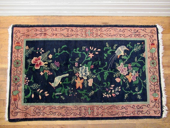 Vintage rug, Chinese rug, 1920s rug, Art Deco rug, hand made rug, wool rug, Chinese textile, weaving, 5' x 3'