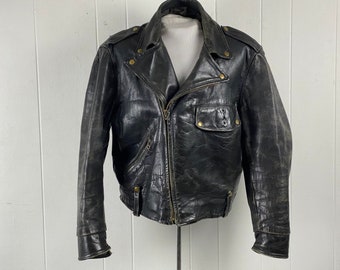 Vintage leather jacket, size 46, motorcycle jacket, 1950s jacket, Police jacket, Buco jacket, Horsehide leather jacket, vintage clothing