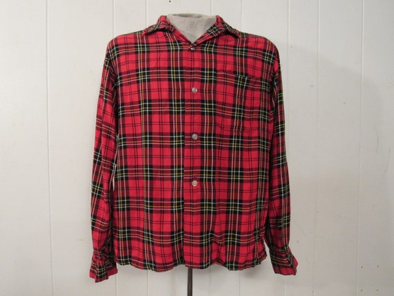 Vintage shirt, 1950s shirt, Rayon shirt, plaid sh… - image 1