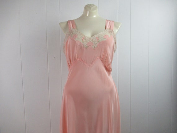 M L Vintage 1930s Lingerie 30s Silk and Lace Slip Pink