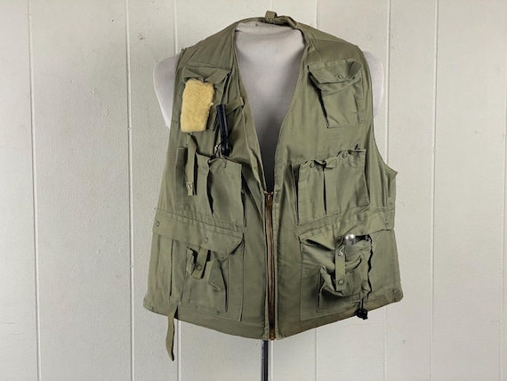 Vintage Vest, Size Large, Fishing Vest, 1960s Vest, Cotton Vest