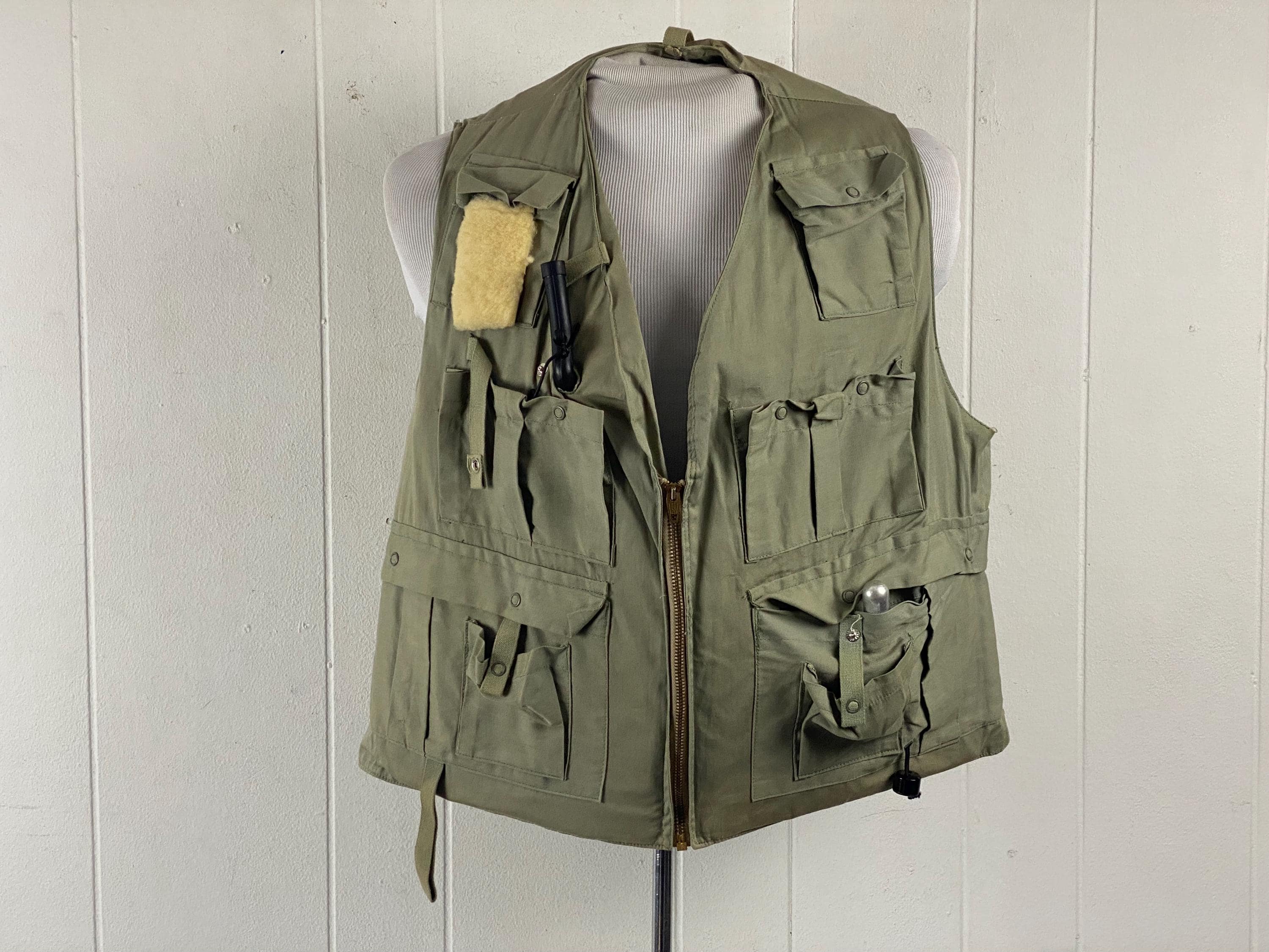 Vintage Vest, Size Large, Fishing Vest, 1960s Vest, Cotton Vest