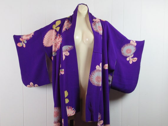 Vintage kimono, purple kimono, purple robe, silk k