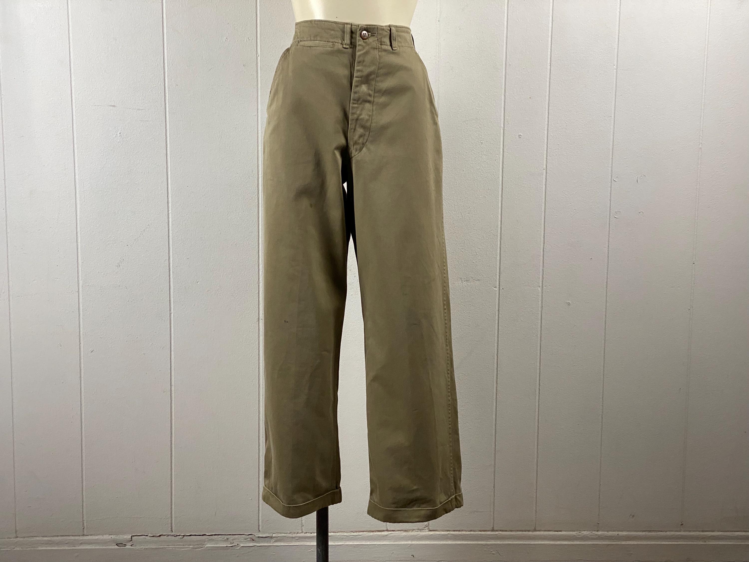 Vintage pants, size 27&quot; X 28&quot;, high waisted pants, khaki cotton pants, Army pants, 1940s pants, Military pants, Chinos, vintage clothing