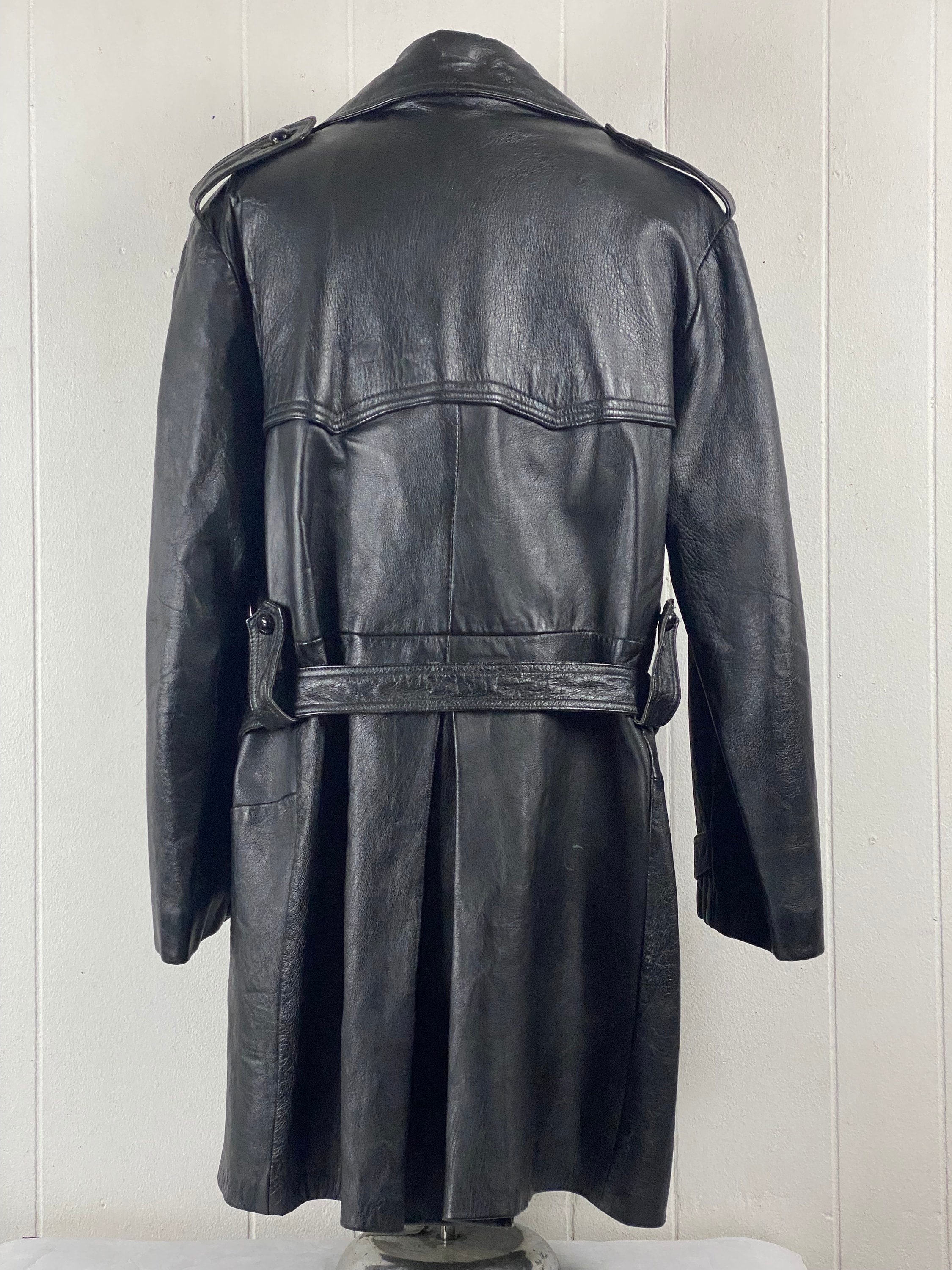 ジャケット・アウター YOKE Leather Double Breasted Coat M Women's Faux Leather Jacket Long Double Breasted Print