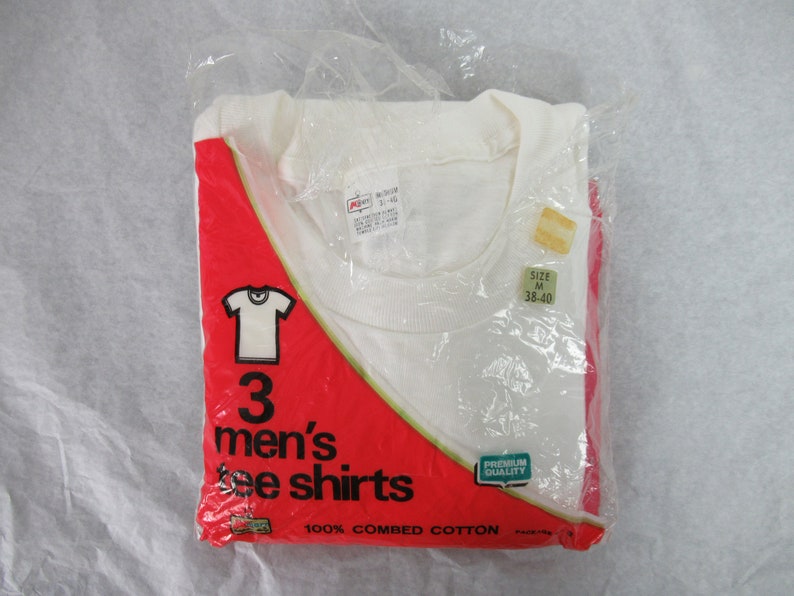 3 vintage t shirts, 1970s t shirt, plain t shirt, Kmart t shirt, white t shirt, plain t shirt, set of 3, vintage clothing, size medium, NOS image 1