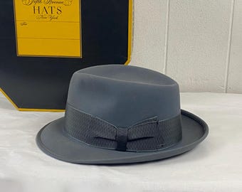 Vintage hat, size 7 3/8, DOBBS Rainbow fedora, 1950s hat with box, vintage Fedora, Dobbs Fedora, steel blue, J L Hudson Co, vintage clothing
