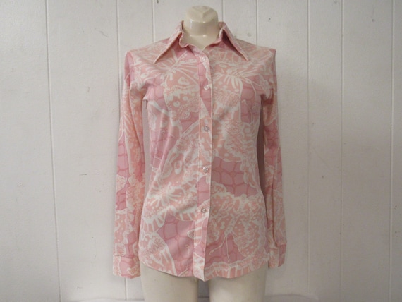 Vintage shirt, Disco shirt, 1970s shirt, pink shir