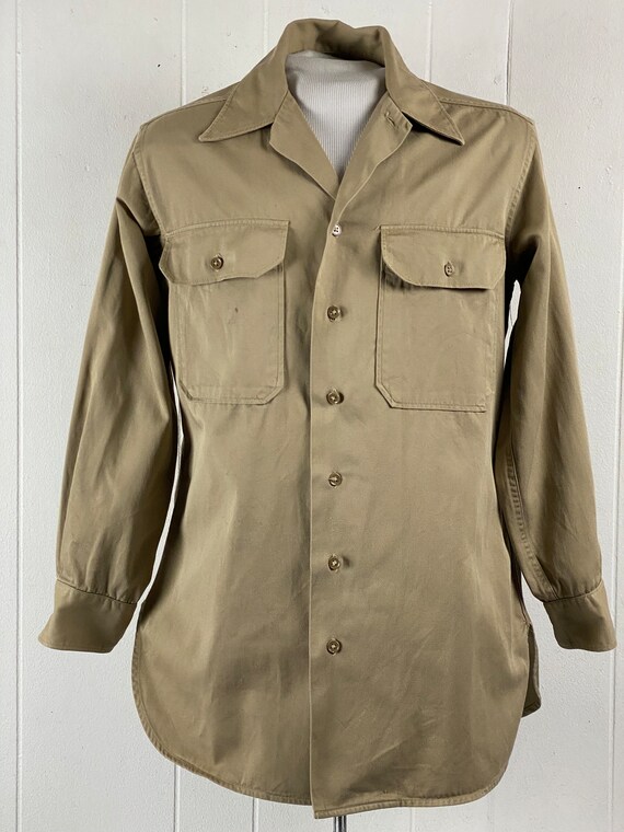 Vintage shirt, size medium, military shirt, Army shirt, 1940s shirt, khaki shirt, plain shirt, work shirt, vintage clothing View 2