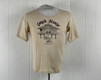 Vintage t shirt, size medium, 1970s t shirt, travel t shirt, St. Austine Florida t shirt, Conch House Restaurant, vintage clothing