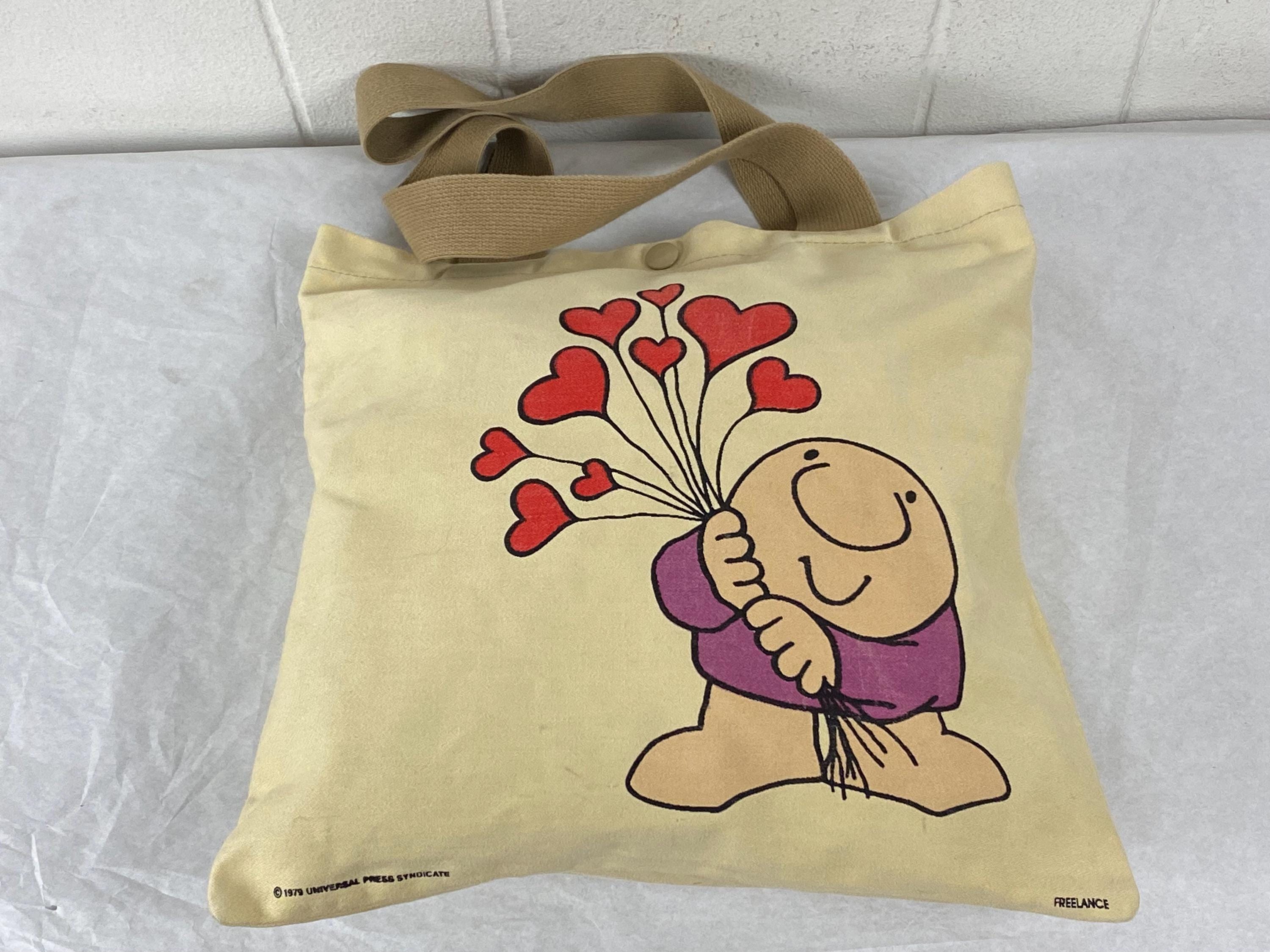 バッグ Kartoon Vintage Bag, Canvas Bag, 1970s Bag, Ziggy Tote, Hearts Bag