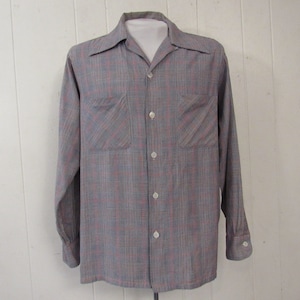 Vintage shirt, 1950s shirt, top button loop, Donegal shirt, work shirt, vintage clothing, size medium