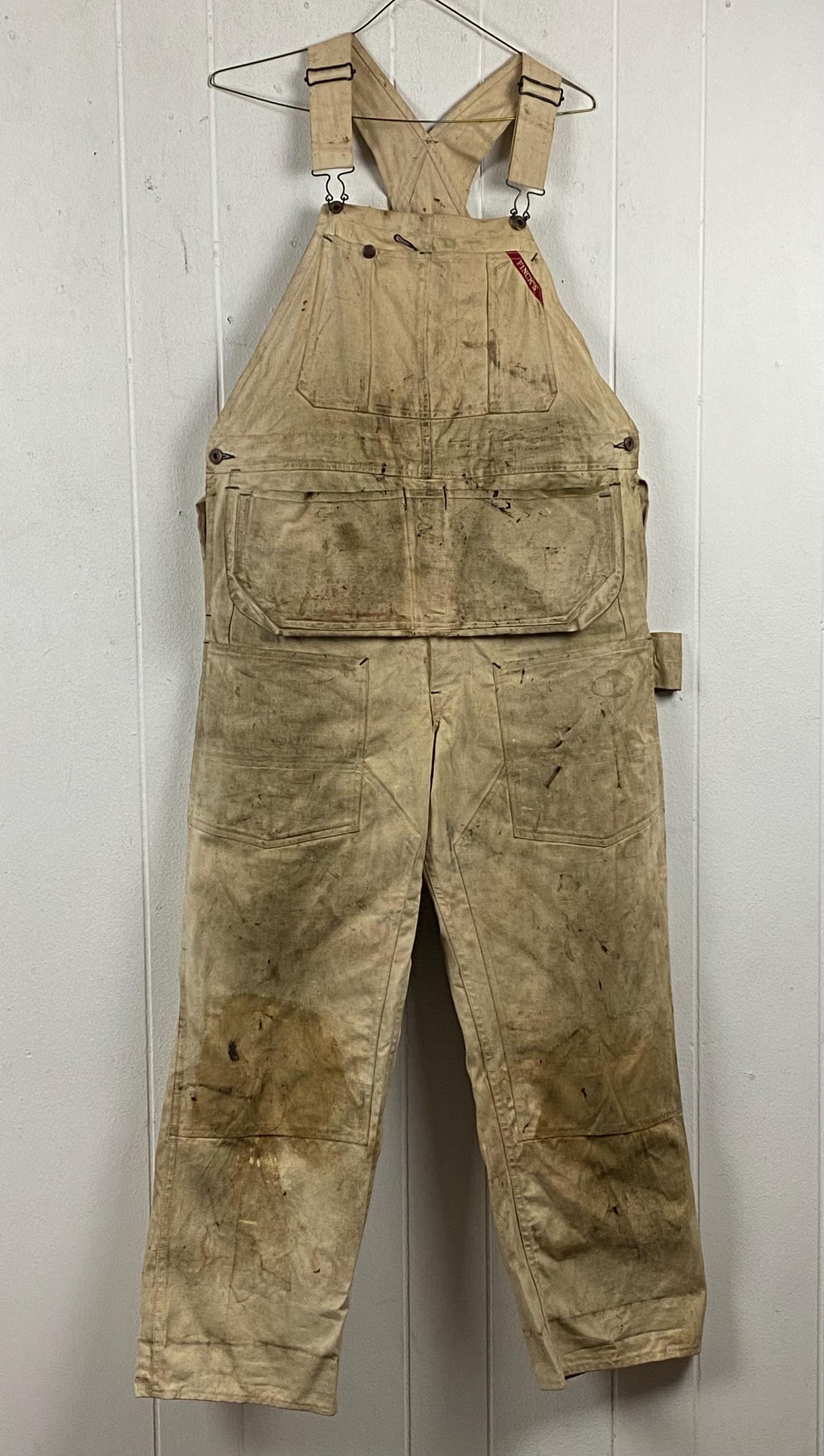 1930s Finck's Overalls, 38 X 31, White Denim Overalls, 1930s