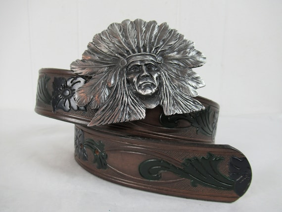 Vintage belt, Indian head belt, leather belt, 1980