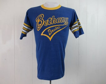 Vintage t shirt, 1970s t shirt, Bethany Bruins, blue t shirt, vintage clothing, size small